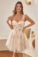 Load image into Gallery viewer, Cute A Line Spaghetti Straps Champagne Homecoming Dress with Embroidery