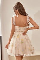 Load image into Gallery viewer, Cute A Line Spaghetti Straps Champagne Homecoming Dress with Embroidery