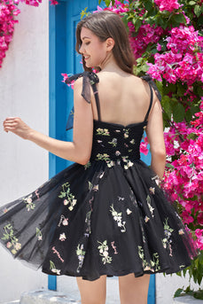 Black A-Line Embroidered Short Homecoming Dress