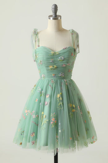 Black A-Line Embroidered Short Homecoming Dress