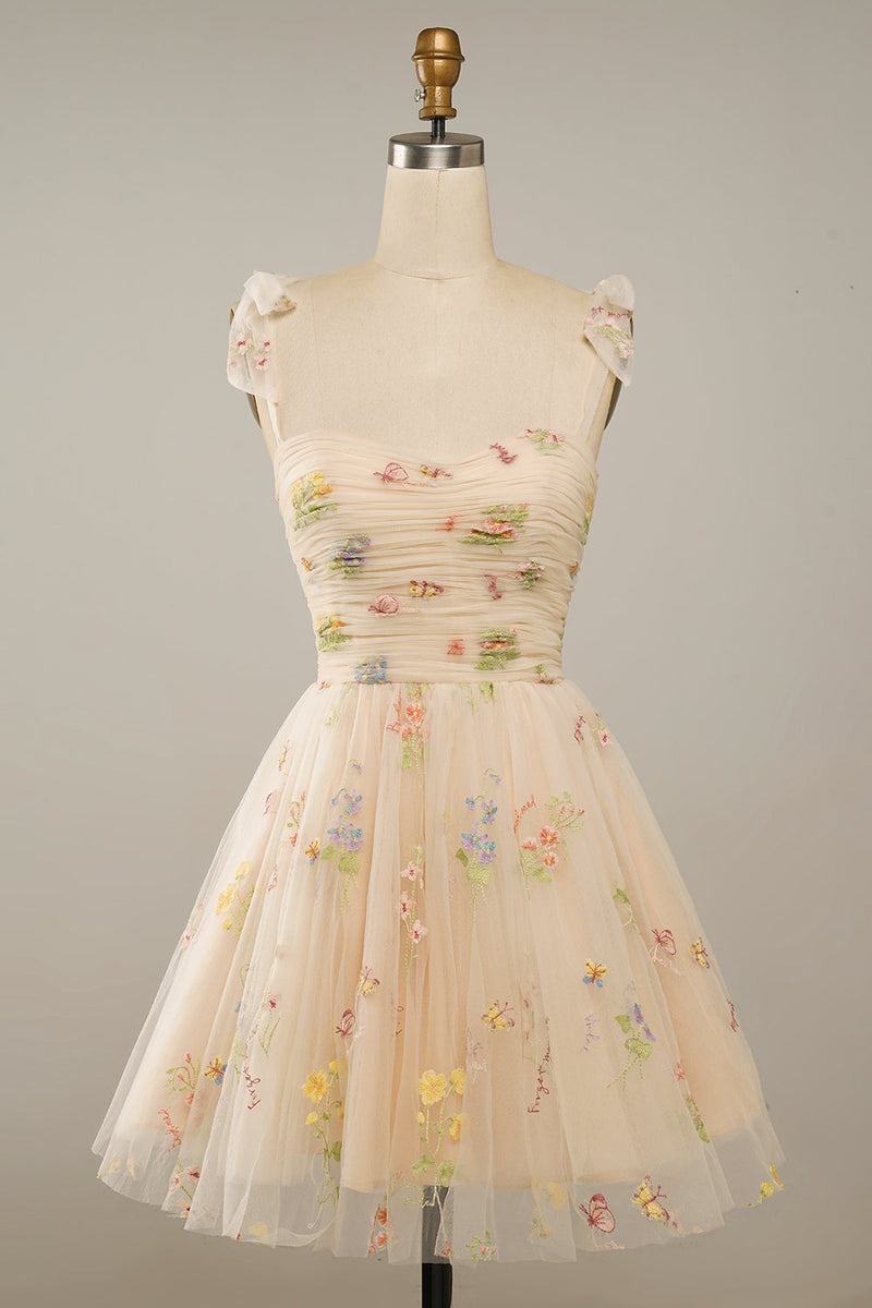 Load image into Gallery viewer, Green Spaghetti Straps Short Homecoming Dress with Embroidery