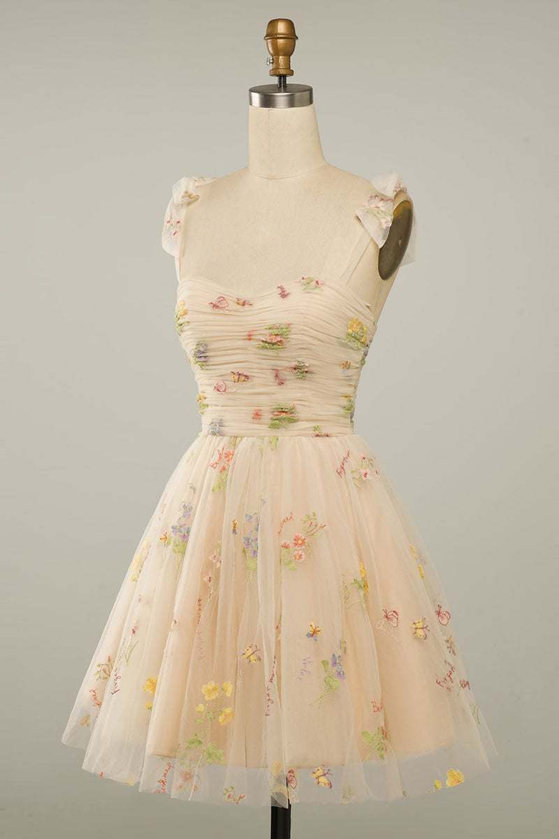 Load image into Gallery viewer, Green Spaghetti Straps Short Homecoming Dress with Embroidery