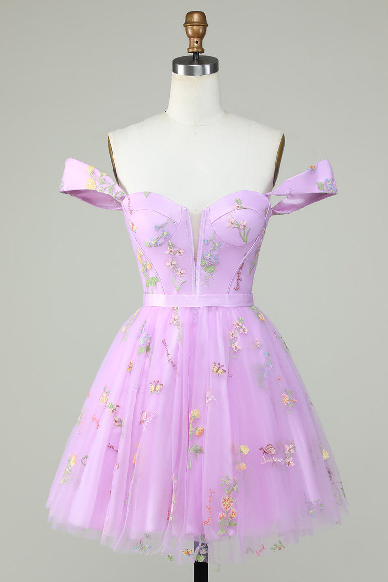 Load image into Gallery viewer, Cute A Line Spaghetti Straps Blue Short Homecoming Dress with Embroidery