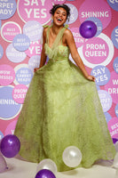 Load image into Gallery viewer, Light Green A-Line Prom Dress With Embroidery