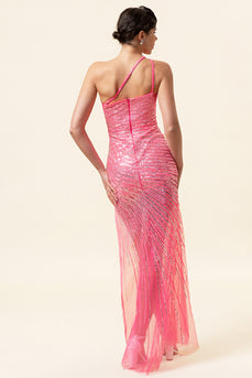Sparkly Pink Beaded Long Prom Dress with Slit