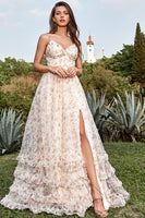 Load image into Gallery viewer, Apricot A Line Print Prom Dress with Slit