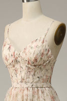 Load image into Gallery viewer, Apricot A Line Print Prom Dress with Slit