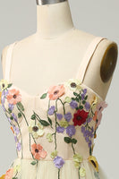 Load image into Gallery viewer, A Line Spaghetti Straps Champagne Long Prom Dress with Appliques