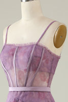 Load image into Gallery viewer, Purple Printed A Line Corset Prom Dress
