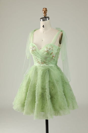 Spaghetti Straps Green A Line Cocktail Dress with Beading