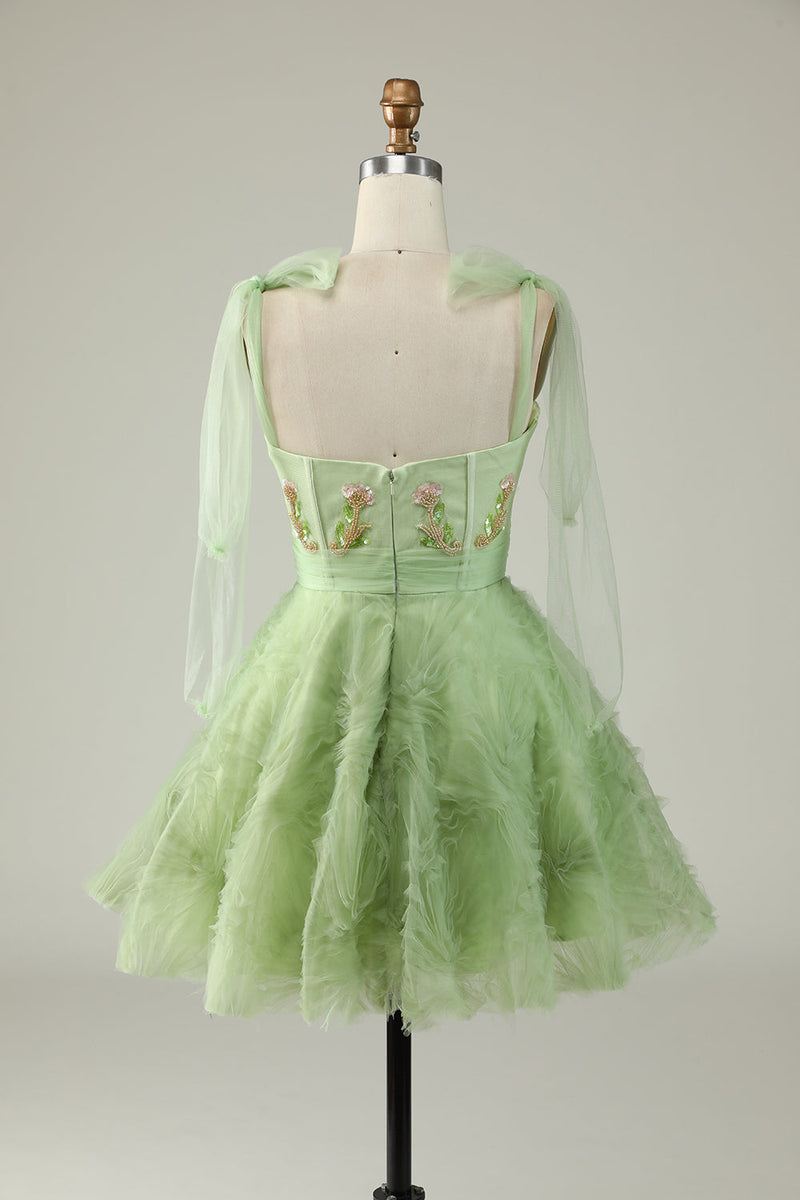 Load image into Gallery viewer, Spaghetti Straps Green A Line Cocktail Dress with Beading