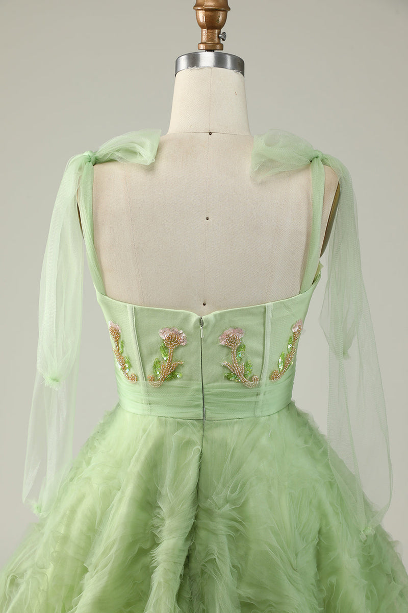 Load image into Gallery viewer, Spaghetti Straps Green A Line Cocktail Dress with Beading