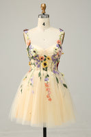 Load image into Gallery viewer, A Line Spaghetti Straps Champagne Short Homecoming Dress with Appliques