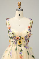 Load image into Gallery viewer, A Line Spaghetti Straps Champagne Short Homecoming Dress with Appliques