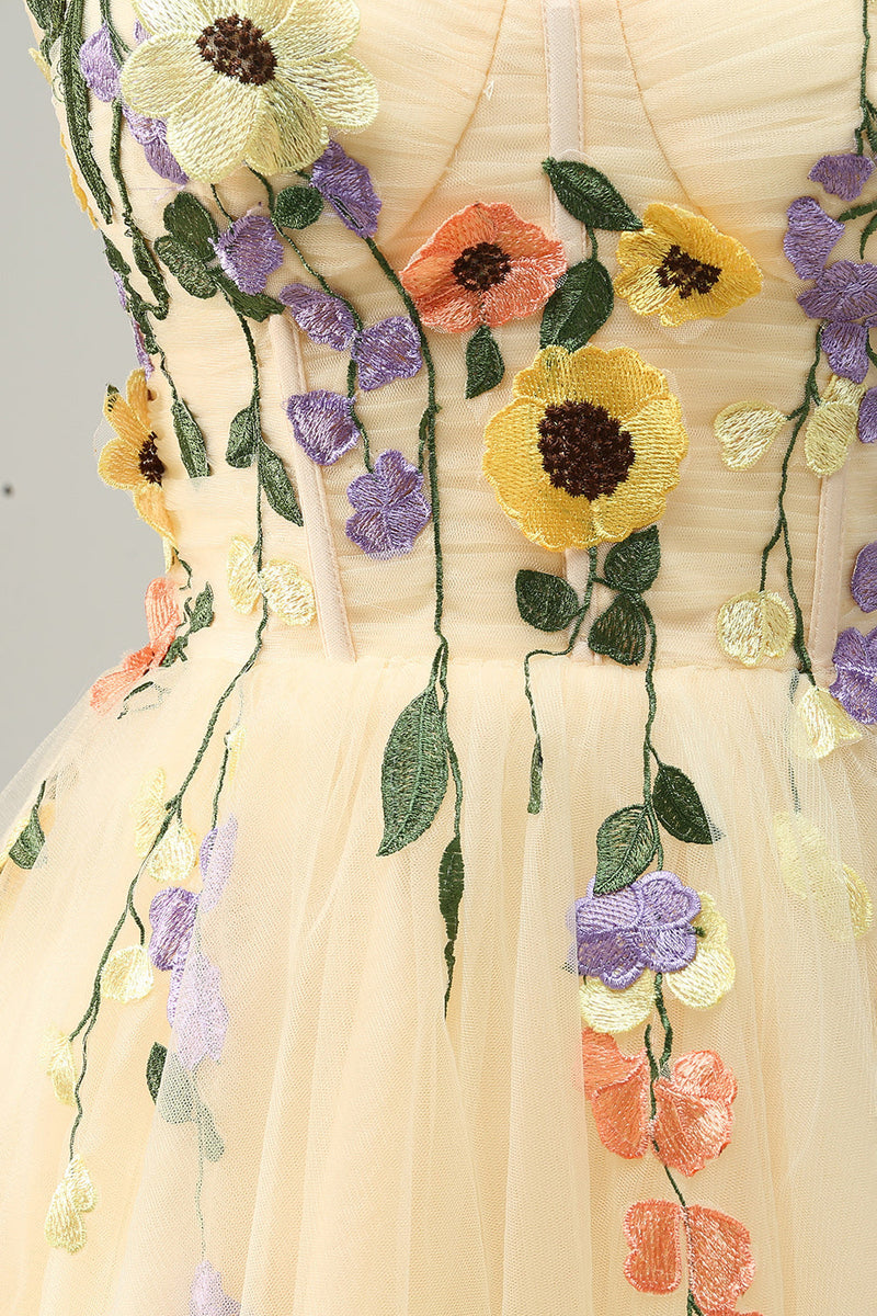 Load image into Gallery viewer, A Line Spaghetti Straps Champagne Short Homecoming Dress with Appliques