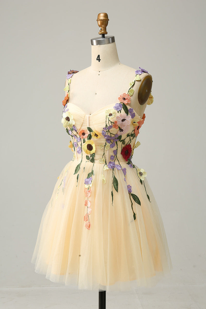 Load image into Gallery viewer, A Line Spaghetti Straps Champagne Short Homecoming Dress with Appliques