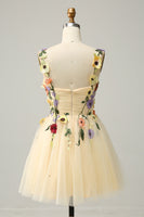 Load image into Gallery viewer, A Line Spaghetti Straps Champagne Short Homecoming Dress with Appliques