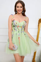 Load image into Gallery viewer, A Line Spaghetti Straps Champagne Short Homecoming Dress with Appliques