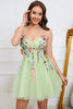 Load image into Gallery viewer, A Line Spaghetti Straps Green Short Homecoming Dress with Appliques