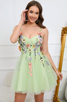 Load image into Gallery viewer, A Line Spaghetti Straps Green Short Homecoming Dress with Appliques