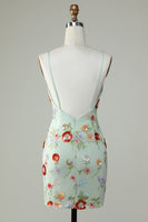 Load image into Gallery viewer, Spaghetti Straps Olive Sequins Backless Homecoming Dress