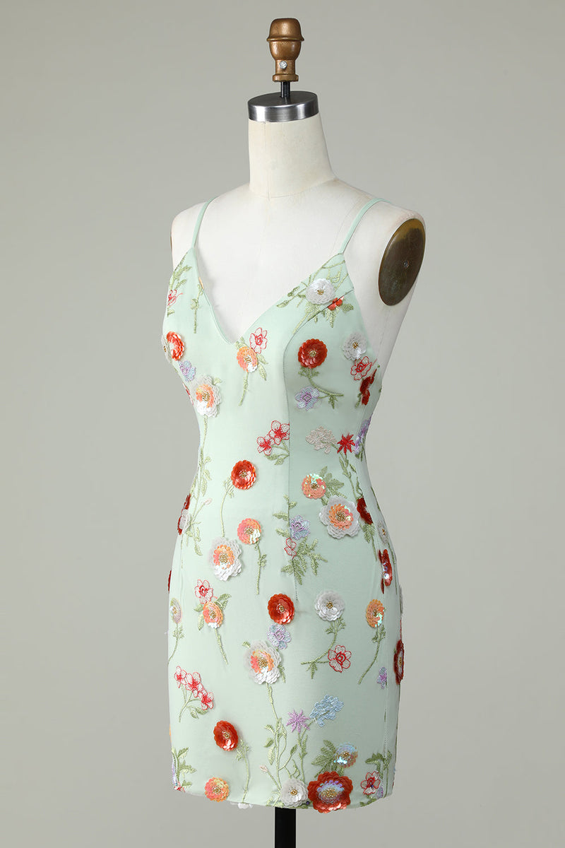 Load image into Gallery viewer, Spaghetti Straps Olive Sequins Backless Homecoming Dress