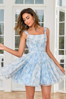 Load image into Gallery viewer, Stylish A Line Spaghetti Straps Sage Printed Short Homecoming Dress