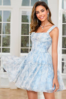 Load image into Gallery viewer, Stylish A Line Spaghetti Straps Sage Printed Short Homecoming Dress