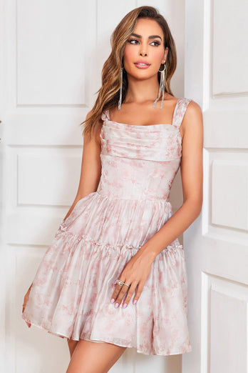 Stylish A Line Off the Shoulder Sage Printed Short Homecoming Dress