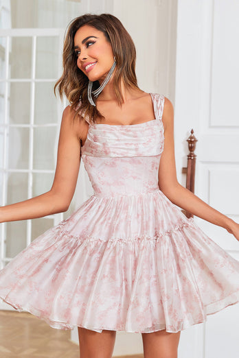 Stylish A Line Spaghetti Straps Sage Printed Short Homecoming Dress