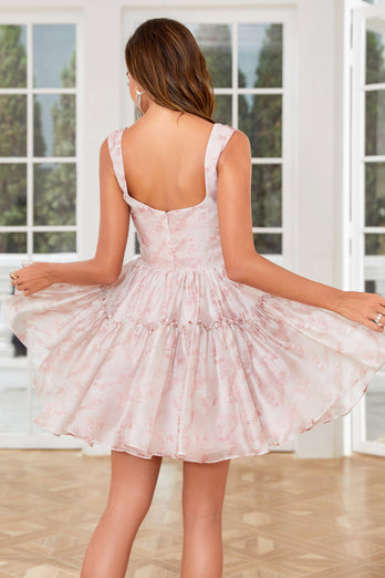 Stylish A Line Spaghetti Straps Sage Printed Short Homecoming Dress