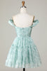 Load image into Gallery viewer, Stylish A Line Spaghetti Straps Sage Printed Short Homecoming Dress