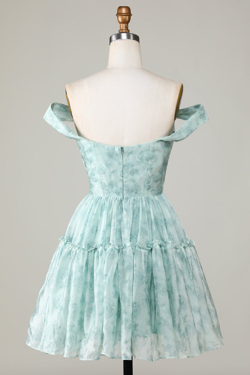 Load image into Gallery viewer, Stylish A Line Spaghetti Straps Sage Printed Short Homecoming Dress