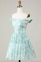 Load image into Gallery viewer, Stylish A Line Off the Shoulder Sage Printed Short Homecoming Dress