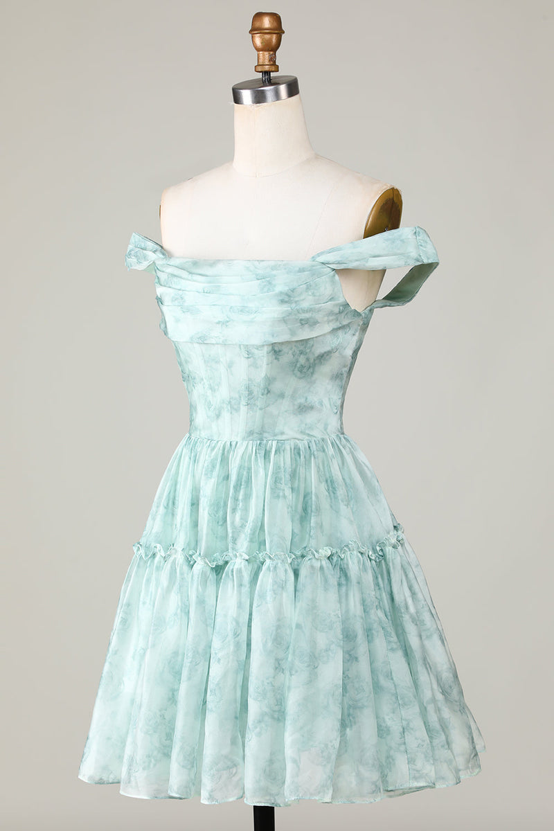 Load image into Gallery viewer, Stylish A Line Spaghetti Straps Sage Printed Short Homecoming Dress