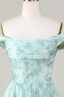 Load image into Gallery viewer, Stylish A Line Spaghetti Straps Sage Printed Short Homecoming Dress