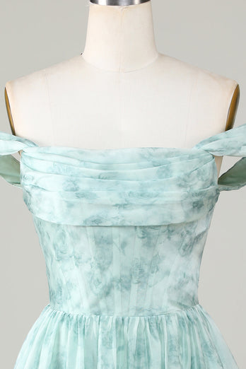 Stylish A Line Spaghetti Straps Sage Printed Short Homecoming Dress