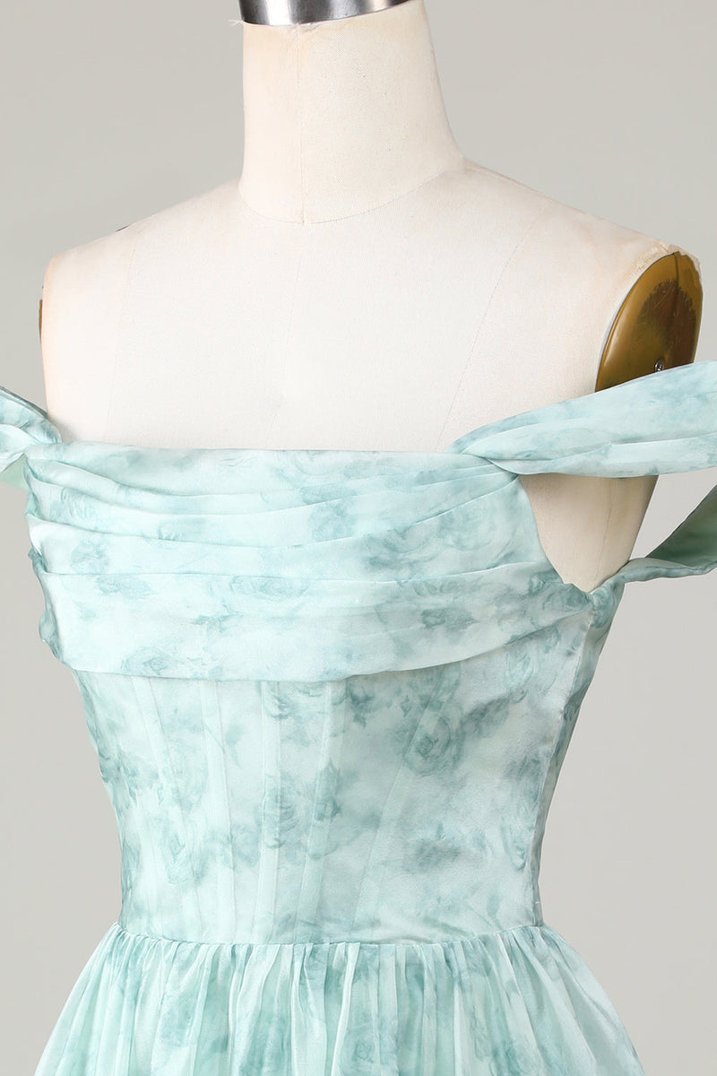 Load image into Gallery viewer, Stylish A Line Spaghetti Straps Sage Printed Short Homecoming Dress