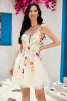 Load image into Gallery viewer, Cute A Line Spaghetti Straps Light Green Short Homecoming Dress with Appliques