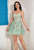 Load image into Gallery viewer, Cute A Line Spaghetti Straps Light Green Short Homecoming Dress with Appliques