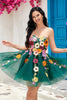 Load image into Gallery viewer, Dark Green A-Line Tulle Short Homecoming Dress with Appliques