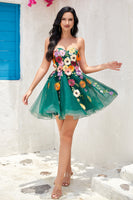Load image into Gallery viewer, Dark Green A-Line Tulle Short Homecoming Dress with Appliques