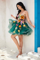 Load image into Gallery viewer, Dark Green A-Line Tulle Short Homecoming Dress with Appliques