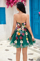 Load image into Gallery viewer, Dark Green A-Line Tulle Short Homecoming Dress with Appliques