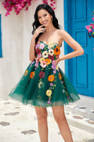 Load image into Gallery viewer, Dark Green A-Line Tulle Short Homecoming Dress with Appliques
