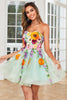 Load image into Gallery viewer, Dark Green A-Line Tulle Short Homecoming Dress with Appliques