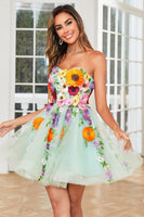 Load image into Gallery viewer, Dark Green A-Line Tulle Short Homecoming Dress with Appliques