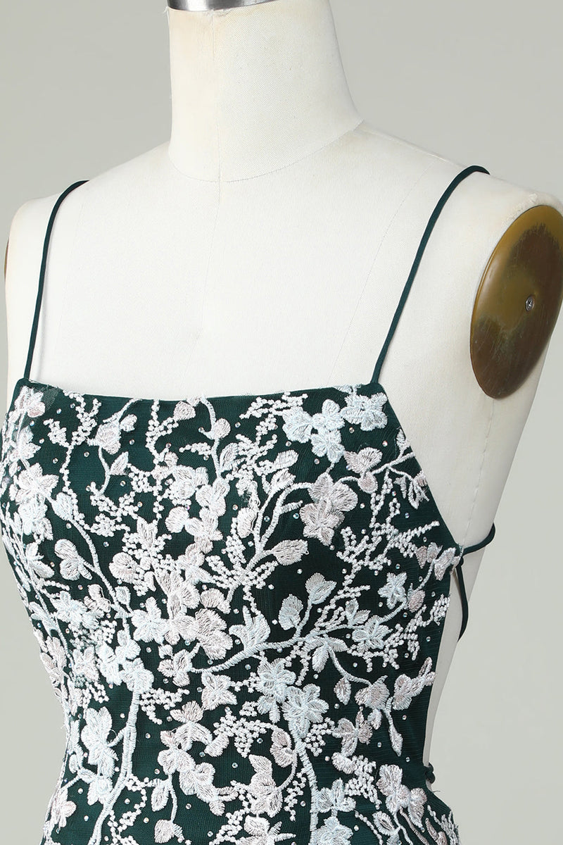 Load image into Gallery viewer, Dark Green Spaghetti Straps Bodycon Homecoming Dress With Appliques