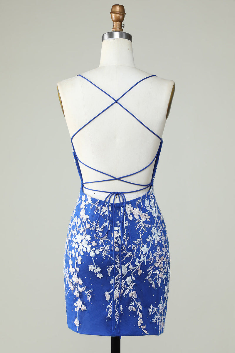 Load image into Gallery viewer, Dark Green Spaghetti Straps Bodycon Homecoming Dress With Appliques
