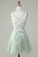 Load image into Gallery viewer, Dusty Sage Spaghetti Straps Homecoming Dress With Criss Cross Back